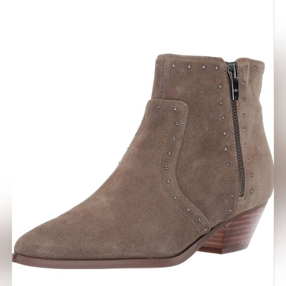 Marc Fisher Booties Women's Size 7 Taupe Brown Suede Studded Ankle Boots Western - Picture 6 of 14